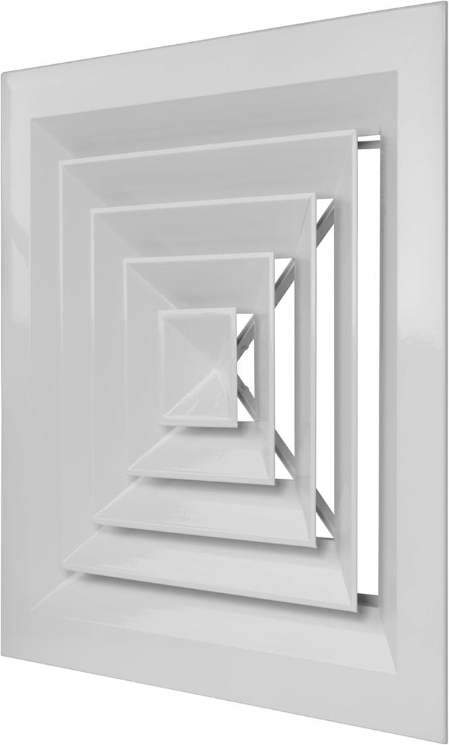 Vent Systems 12 x 12 Inch (Neck Size) Square Ceiling Diffuser - Aluminum Air Vent Cover for Drop Ceiling - Air Deflector For Ceiling Vent, HVAC Air Supply, 4-Way Airflow - Fits Plenum Ceiling Box & AC