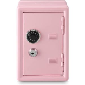 Younion Money Safe and Cash Lock Box, Mini Size Security Safe Box for Money Jewelry and valuables, 4.6"x 4.2"x 6.9" Pink
