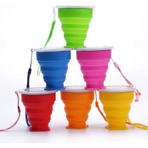 Silicone Collapsible Travel Water Cup, 6Pack Collapsible Silicone Cup with Lid, Expandable Drinking Cup Set, Reusable Mug for Camping, Hiking, Travel