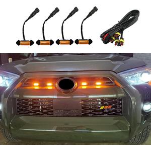 4PCS LED Grille Lights, Bright Amber LED Grill Lights with Wiring Harness, Waterproof Front Grill Trim Lamps, Vehicle Exterior Grille Lamps Replacement for 2016-2019 Tacoma TRD PRO Front Grille