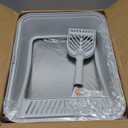 Stainless Steel Litter Box | Metal Kitty Litter Box with Lid High Sided for Small Cats or Injured Cats, Bunny Litter Boxes, Low Entry, Odor-Free, Non-Stick,Includes Scoop (Silver Gray)