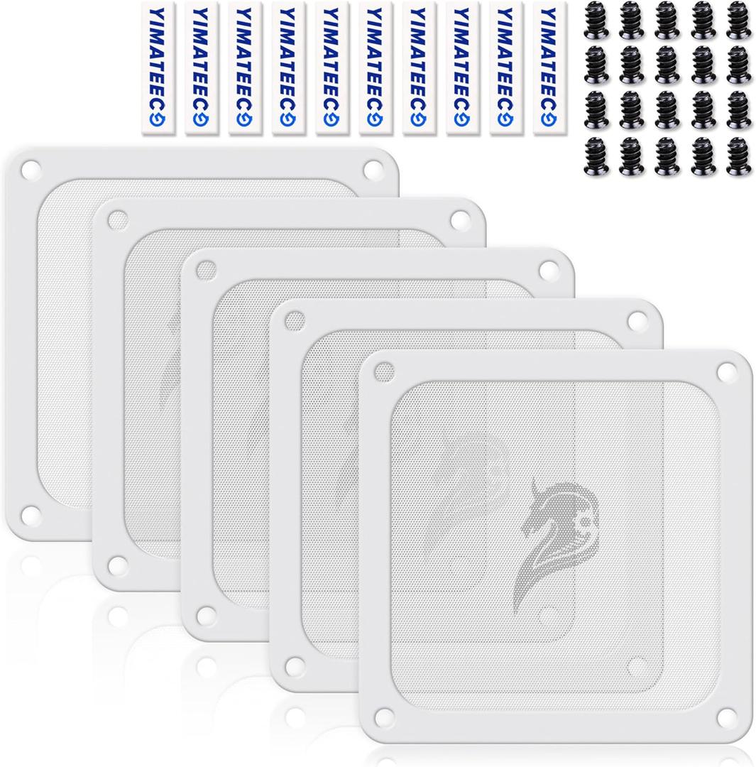 140mm Fan Filter PC Dust Filter Computer Fan Grills Dust Mesh Magnetic Frame PC Case Cover Dustproof PVC 50 Mesh(PVC, Gentleman Aesthetic, 140 * 140mm, 5pcs, White)