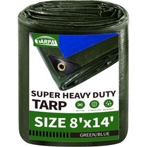 TARPAL 8x14 Tarp Heavy Duty Waterproof Tarp 16mil Thick Tarps with Metal Grommets Every 17.7" UV Protection&Tear -Resistant Cover for Firewood,Roof,Pool,Car,RV&Outdoor FurnitureGreen/Blue