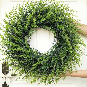 26''Large Artificial Boxwood Wreath for Front Door, All Year Round Greenery Wreath Home Decor Artificial Spring Summer Greenery Hanging for Wall Farmhouse Wedding Indoor Outdoor Decor(Include Ribbon)