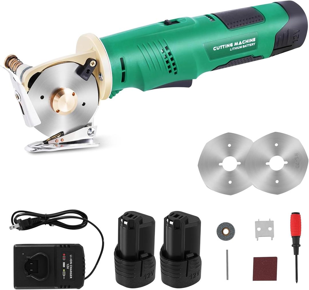 MXBAOHENG Electric Rotary Cutter Cordless Electronic Scissors Rechargeable Cardboard Cutter with Safety Lock, for Cutting Fabric/Paper/Carpet/Leather (2 Batteries)