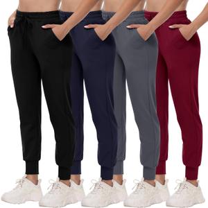 4 Pack Joggers for Women - Sweatpants with Pockets Lightweight Comfy Yoga Pants for Workout Travel Lounge (Small, 1#black/Navy Blue/Dark Grey/Wine)