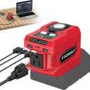 Kzreect 220W Power Inverter Compatible with Milwaukee 18V Batteries (Battery Not Included), DC to 110V AC Converter with 1 AC Outlet, USB-C, Dual USB-A & 400LM LED  Outdoor, Camping & Emergency Use (red)