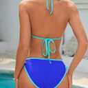 American Trends Women String Triangle Bikini Set Swimsuit Two Piece Bathing Suit Cheeky Swim Suit Swimwear (Blue, S)
