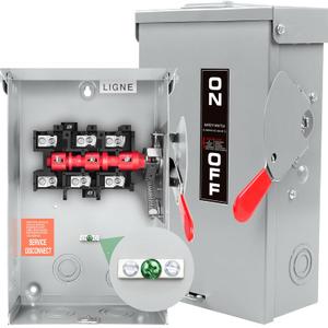 Upgrade3P 60 Amp Disconnect,New Add Ground Design,Disconnect Switch Non-Fuse,NEMA 3R Standard,Heavy Duty Steel Material,Rust and Corrosion Resistant,for Indoor and Outdoor,120/240v,10-Year Warrnaty