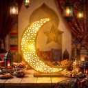 Ramadan Decorations Moon Ramadan Lights for Table Home 2026, Crescent Lunar Moon Lamp for Eid Mubarak Decor Eid Ul Fitr Lamp Gifts Bedroom Livingroom, Wooden