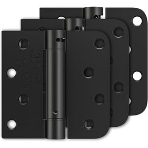 Luxbaro 3 Pack Self Closing Door Hinges 4 Inch, Matte Black Spring Loaded Hinges with Square & 5/8" Radius Corners, Adjustable Tension for Garage, Front Door, for Left and Right Hand Door, UL Listed