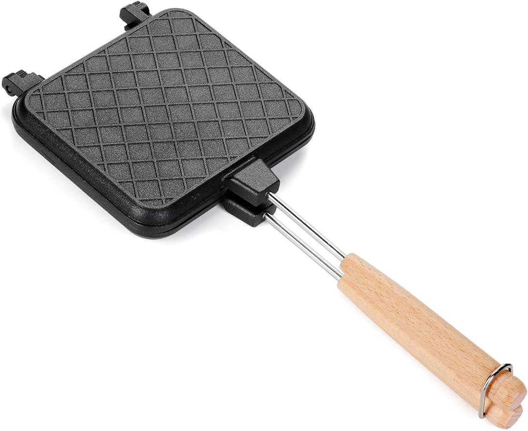 Pumtus Hot Sandwich Maker, Non-stick Grilled Panini Maker Pan with Handle, Stovetop Camping Sandwich Toaster Aluminum Flip Pan for Toast, Waffle, Breakfast