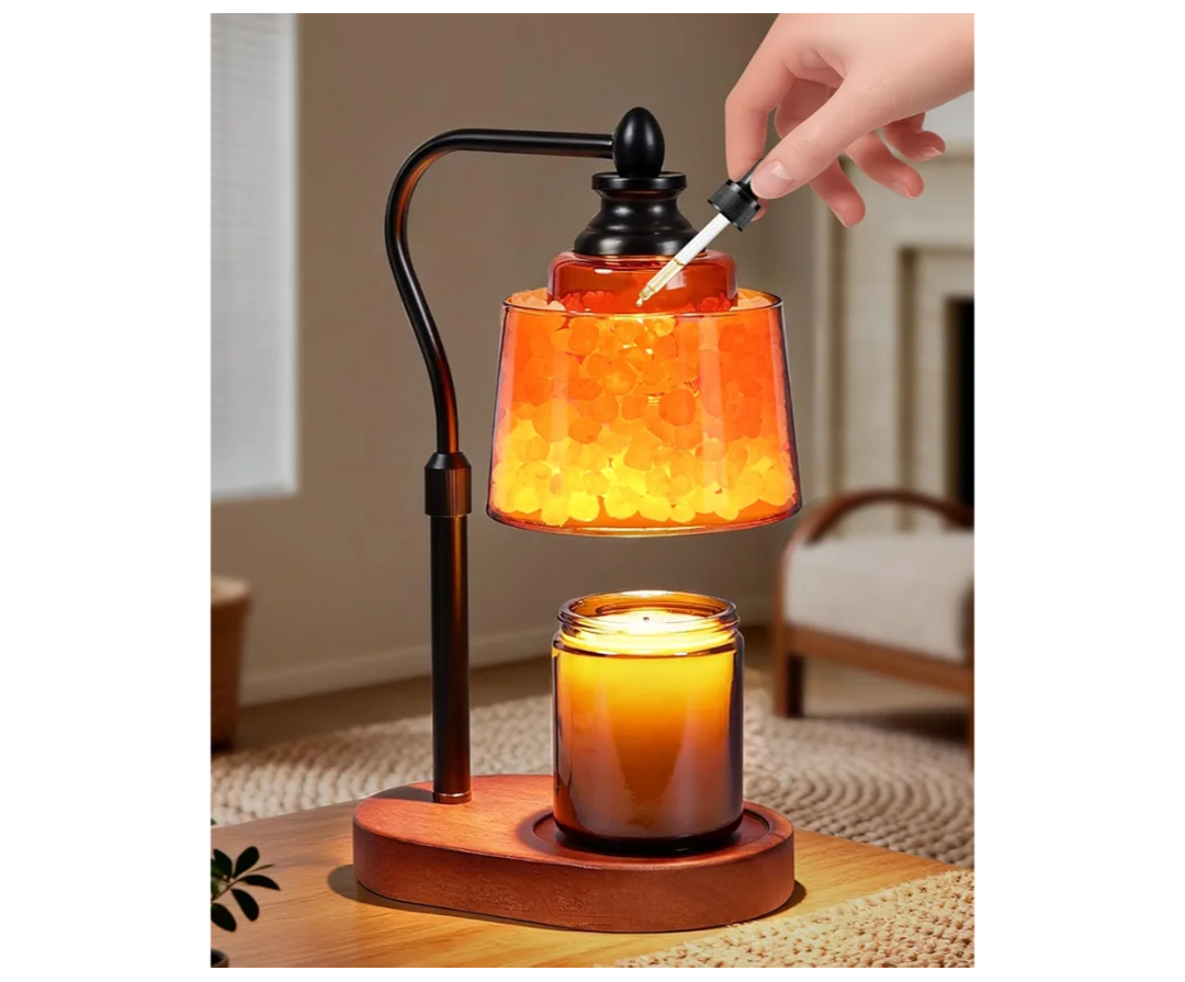 3-in-1 Candle Warmer Lamp with Timer Dimmable, Himalayan Salt Lamp & Passive Diffuser, Gifts for Women, House Warming Gifts New Home Decor, Wax Melt Warmer for Jar Candles (Black)