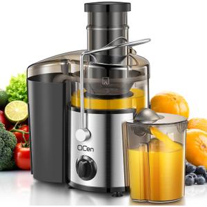 QCen Juicer Machine, 500W Centrifugal Juicer Extractor with 3 Wide Mouth Feed Chute for Fruits & Vegetables, Easy to Clean, Stainless Steel, BPA-Free (Silver)
