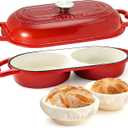 DIY Double Dutch Oven for Sourdough Bread Baking Enamel Cast Iron Bread Baker with Lid, Bake Two Different Loaves at Once, 500F Oven Safe, Includes 25" Banneton Proofing Baskets