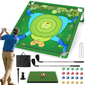 Golf Chipping Game Portable Yard Practice Set, Indoor & Outdoor Lawn Play for Adults and Family, Backyard, Beach, Office Party, Golf Gifts for Men (Chipping Game+2 Golf Clubs)