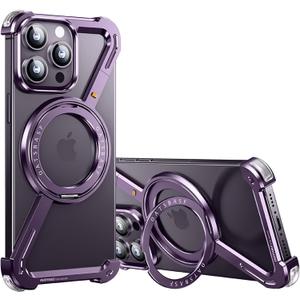 OATSBASF Minimalist Phone Case Compatible with iPhone 14 Pro 6.1", 360 Rotation Kickstand Aluminum Metal Frameless Design Bumper Z Case, Protective Shock Grade Shell, Purple