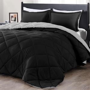 downluxe King Size Comforter Set - Black and Grey King Comforter, Soft Bedding Sets for All Seasons -3 Pieces - 1 Comforter (104"x92") and 2 Pillow Shams(20"x36")