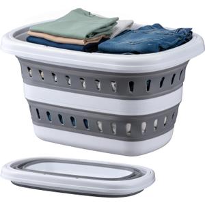 Monozuki Collapsible Plastic Laundry Basket 10.6 gallon(40L) Eco-recycled material- Foldable Pop Up Storage Container/Organizer - Space Saving Hamper/Basket BPA Free, Grey-10.6 gallon