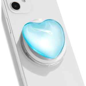 OnTheGrip Compatible with Magsafe Magnetic Cute Glass Heart Design Collapsible Mobile Phone Grip Stand Holder for Smartphone Tablet Cell Phone Accessory (Blue)