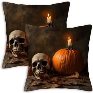 Gothic Halloween Throw Pillow Covers 18x18 Set of 2 | Decorative Cushion Cases for Couch, Sofa and Bedroom | Rustic Fall Pillowcases for Home Decor, Living Room, Farmhouse