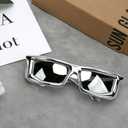 Futuristic Rectangle Sunglasses, Frosted White Frame, Gray Lenses (Transparent)