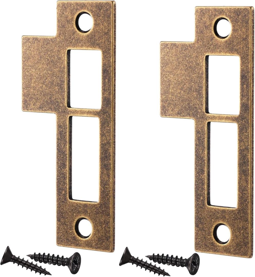 2pcs Antique Brass Door Strike Plate Latch with Screws Solid Brass Replacement Latch Striker Keeper for Mortise, Vintage, Striker, Keeper (3.25inch)