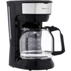 Amazon Basics Coffee Makers, 12-Cup Coffee Machines with Reusable Filter, Coffee Pots, Black & Stainless Steel