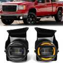 LED Fog Lights with DRL Compatible with 2003-2006 GMC Sierra 1500/2500/3500,2007 GMC Sierra Classic, White DRL, Amber Turn Signal,Fog Light Assembly Replacement,Waterproof,Clear Lens