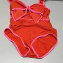 FLAXMAKER Bow Front Cut Out Color Block One Piece Swimsuit and Skirt, S