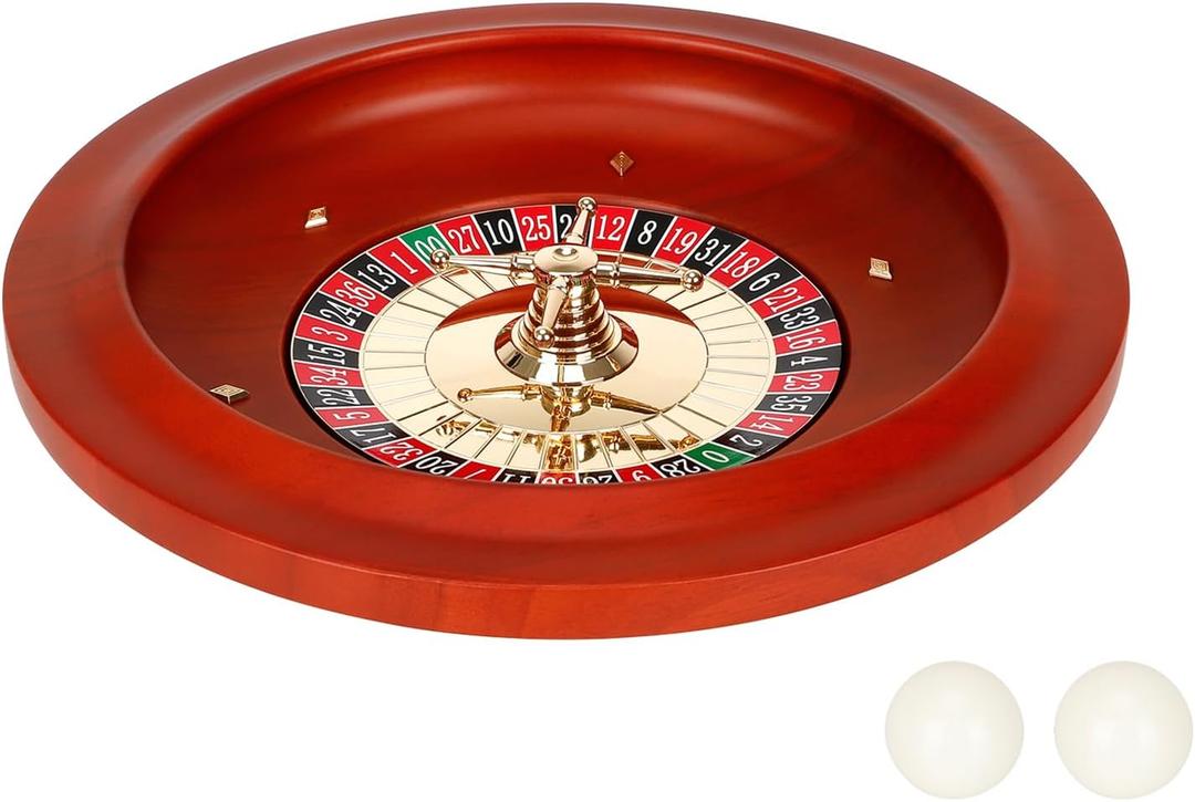Wooden Roulette Wheel, 11 inch Solid Wood Casino Roulette Wheels for Adults, Professional Roulette Board for Home Game Night Party (Red)
