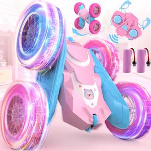 NQD Remote Control Car for Girls, Pink RC Cars Double-Sided 360 Spin with Flashing Wheel Lights 2 Batteries, 2.4 GHz Rechargeable RC Stunt Car Toy for 4 5 6 7 8 9 10 11 +Year Old Girl Birthday Gifts