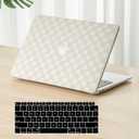 Fancity Compatible with MacBook Air 13 inch Case M1 A2337 A2179 A1932, Anti-Scratch PU Leather Hard Shell Protective Case & Keyboard Cover for Mac Air 13.3 with Touch ID (2018-2021), Beige