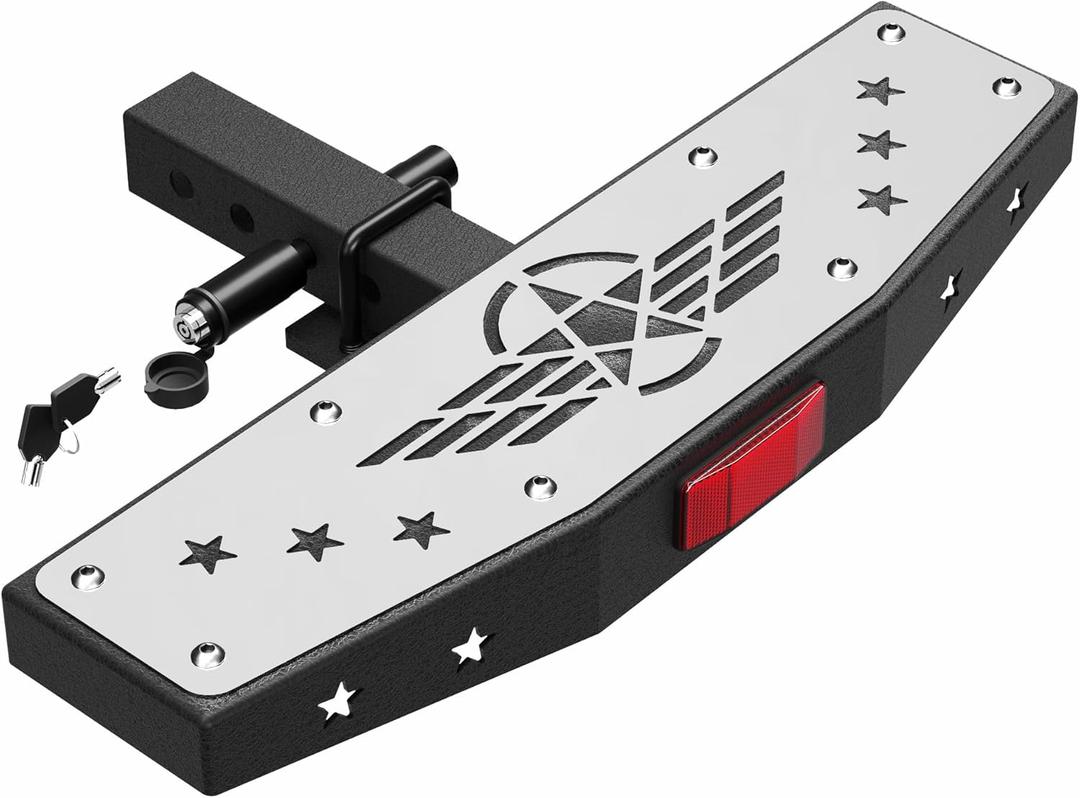 Hitch Step Trailer Hitch Step Fit for 2 Inch Receiver with Pin Lock, Textured Powder Coated, Stainless Steel Panel, 350lbs Maximum Load (Silver)