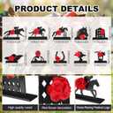 DoubleFill 10 Pcs Derby Decorations Wooden Horse Racing Table Centerpiece Sign Black Horse 3D Red Rose Horseshoe Wood Signs for Tabletop Desk Home Shelf Mantel Derby Party Tiered Tray Decor
