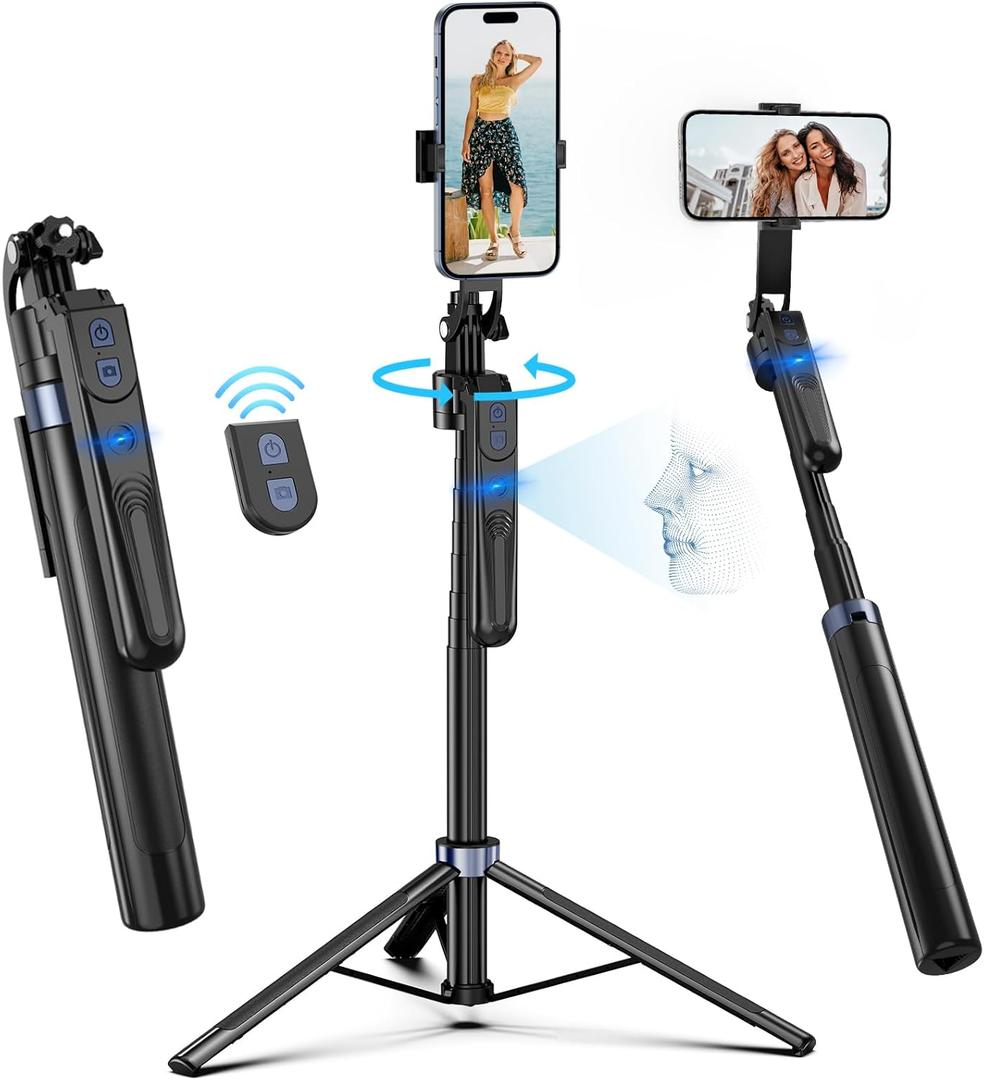 70-inch Auto Face Tracking Tripod 360 Rotation with Stand,Android and iPhone Tripod Holder with Remote and Gesture Control, Built-in Tracking Camera Selfie Stick for Vlog Video Recording Tiktok