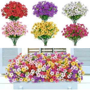 Lifewit Artificial Flowers for Outdoors, 24 Bundles Plastic Fake Flowers Daisy for Home Garden Decor, Faux Plants for Spring Summer Porch, Window Box, Vase Decoration(6 Mix Color)