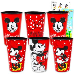 Mickey and Minnie Reusable Tumbler Cup Pack - Disney Party Favor 6 Piece Bundle with 24 Oz Cups Plus Stickers, More | Bulk Mickey and Minnie Mouse Water Tumblers