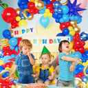 142 Pcs Cartoon Hedgehog Red Blue Yellow Balloon Arch Kit,Gold Circle Twisting Balloons with Exploding Star Foil Balloons for Video Game Theme Birthday Party Carnival Circus Baby Shower Decorations