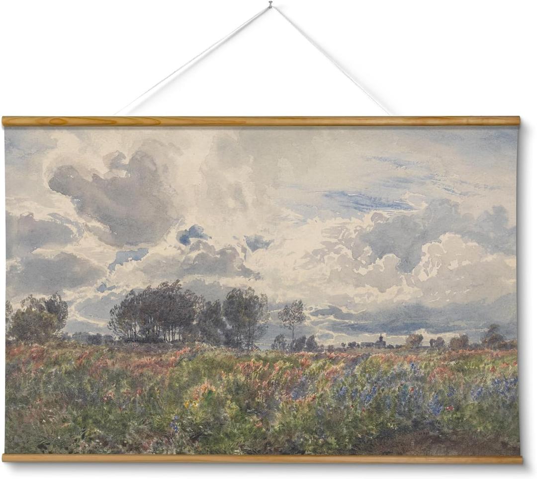 ARPEOTCY Extra Large Vintage Framed Wall Art, 36x54 Inch Farmhouse Retro Watercolor Sky Field Landscape Hanging Wall Art, Large Rustic Canvas Home Decor Aesthetic for Living Room Bedroom Office