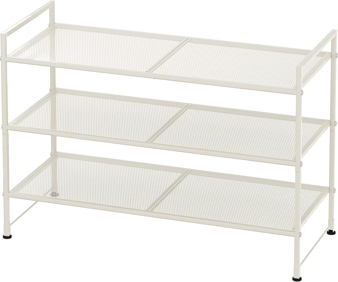 Simple Houseware 3-Tier Stackable Mesh Shoe Rack, White