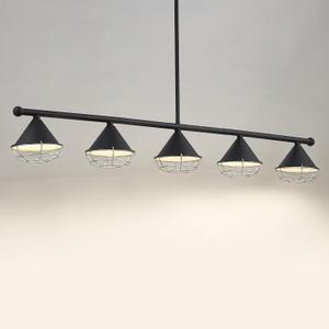 Emliviar 46" Industrial Chandelier for Kitchen Island, 5-Light LED Dimmable Pendant Light for Billiard Pool Table, 25W LED 2000LM Brightness, 5CCT Selectable, YSE278LP-5-LED BK