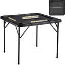 VEVOR Folding Card Table, 4 Player Portable with 4 Cup Holders & Chip Trays, Mahjong Domino Game Set, 35.4 x 35.4-inch, Black, 35.43 x 35.43 x 29.13 inches