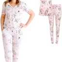 Posh Peanut Adult Pajamas Set - Two Piece Loungewear - Soft Viscose from Bamboo Nightwear PJs (Vintage Pink Rose, Womens - Large)