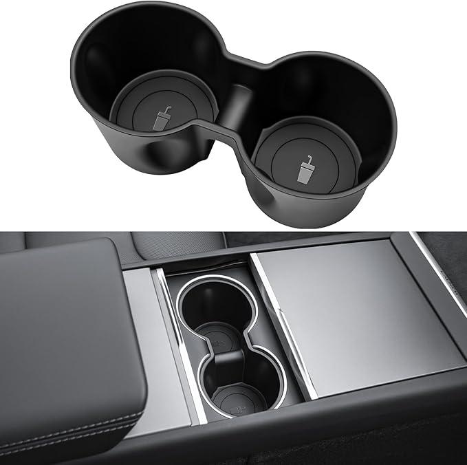 for Tesla Model Y 2025 Cup Holder Insert TPE Center Console Drink Holder Accessories Compatible with 2025-2026 New Model Y Juniper(Launch Series) Accessories (Black)