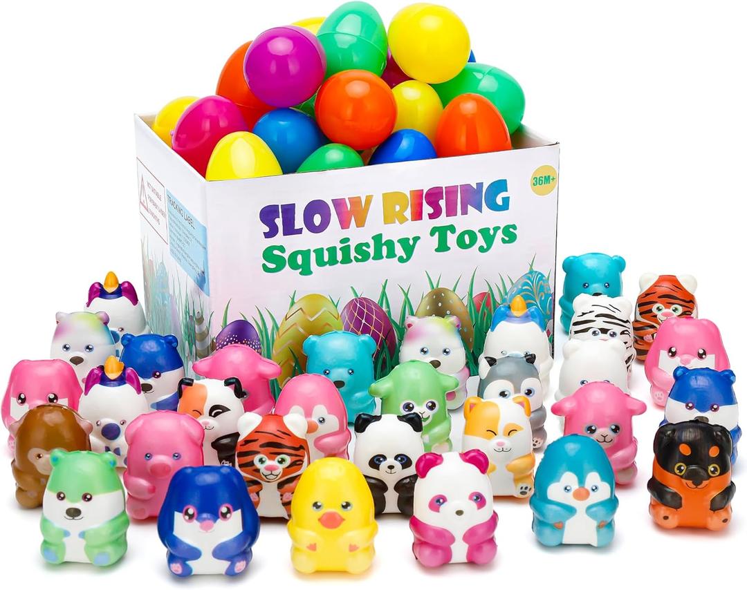 curibble 30 PCS Slow Rising Squishy Toys with Easter Eggs - Easter Basket Stuffers, Birthday Goodie Bag Stuffers Treasure Box Toys, Kids Classroom Prizes,Claw Machine Toys,Mini Animal Toys