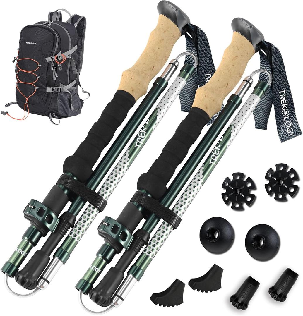 Trekology Trek-Z Hiking & Trekking Poles with 30L Waterproof Lightweight Daypack Backpack & Collapsible Trek-Z Aluminum Trekking Poles Set (2pc) for Men, Women, Seniors  Compact, Travel-Ready Gear
