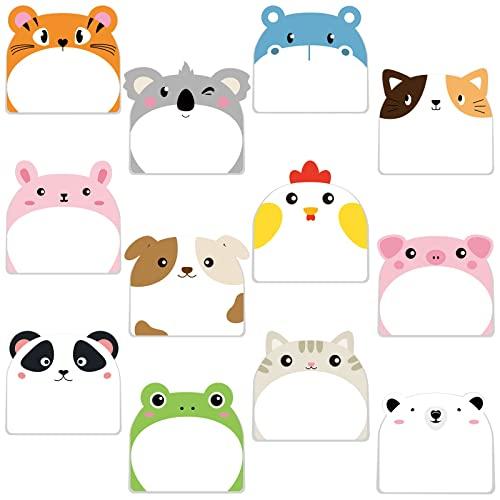 Yinder 24 Pads Cute Sticky Notes Fun Kawaii Animal Sticky Notes Pads Bulk Cartoon Memo Self Adhesive Gift for Valentines Veterinary Office School Tab Party Supplies(Classic Animals)