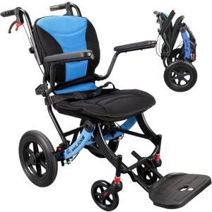 Wheelchairs for Adults Ergonimic Transport Chair Lightweight Foldable with Telescopic Handle 11-inch Big Wheels for All Terrains Travel Wheelchair with Removable Cushion (16.5"Width, Blue)