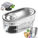 Automatic Cat Water Fountain with Stainless Steel, 84Oz Large Dog Water Dispenser with LED Light & Emergency Water Storage, Ultra Quiet Water Bowl for Cats, Dogs, Multiple Pets